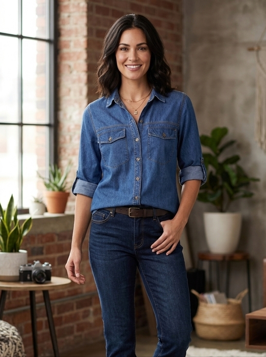 Fashion Web Tops - Fashion Web Casual Denim Long Sleeve Shirt With Rollup Tabs Size XL EUC